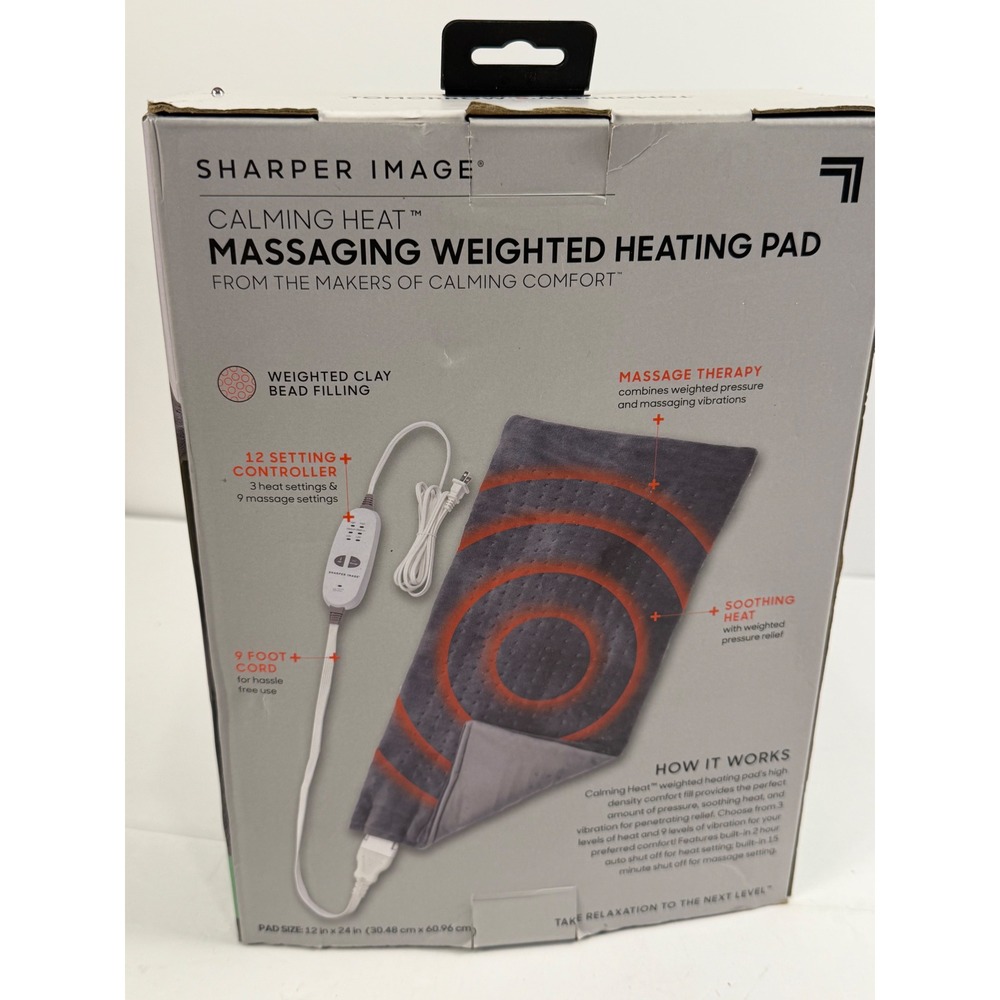 Sharper Image Heat Massaging Weighted Heating Pad XL 12x24 Gray 27 Settings - Picture 2 of 2